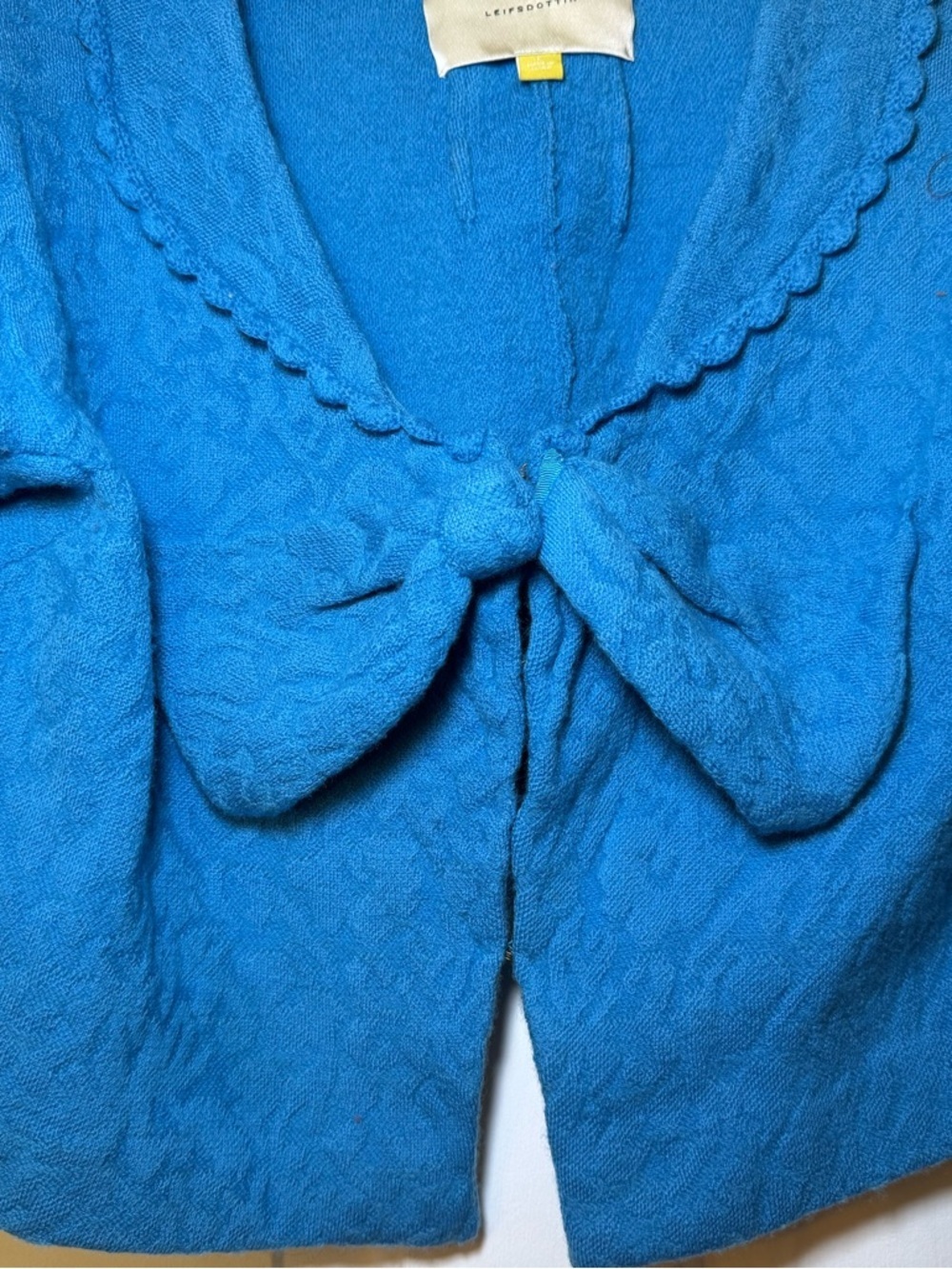 Anthropologie Leifsdóttir Cropped Blue LARGE Cardigan Shrug Bow Wool Preppy - Picture 3 of 8